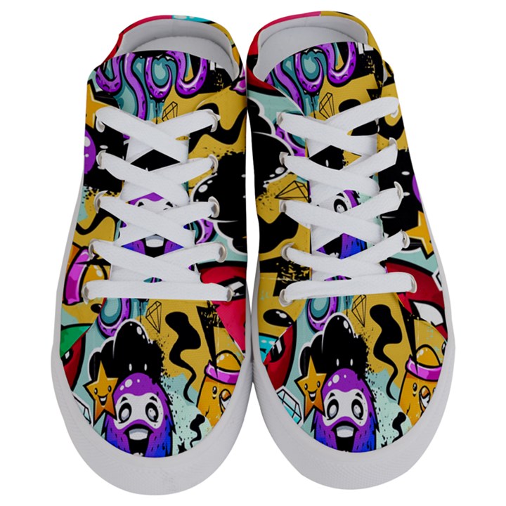 Cartoon Graffiti, Art, Black, Colorful, Wallpaper Half Slippers