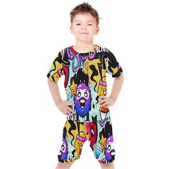 Cartoon Graffiti, Art, Black, Colorful, Wallpaper Kids  T-shirt And Shorts Set