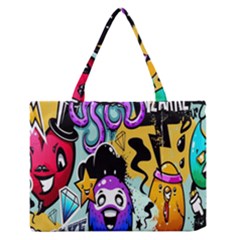 Cartoon Graffiti, Art, Black, Colorful, Wallpaper Zipper Medium Tote Bag