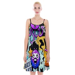 Cartoon Graffiti, Art, Black, Colorful, Wallpaper Spaghetti Strap Velvet Dress by nateshop