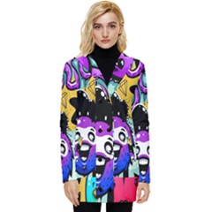 Cartoon Graffiti, Art, Black, Colorful, Wallpaper Button Up Hooded Coat  by nateshop