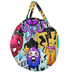 Cartoon Graffiti, Art, Black, Colorful, Wallpaper Giant Round Zipper Tote by nateshop