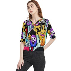 Cartoon Graffiti, Art, Black, Colorful, Wallpaper Quarter Sleeve Blouse