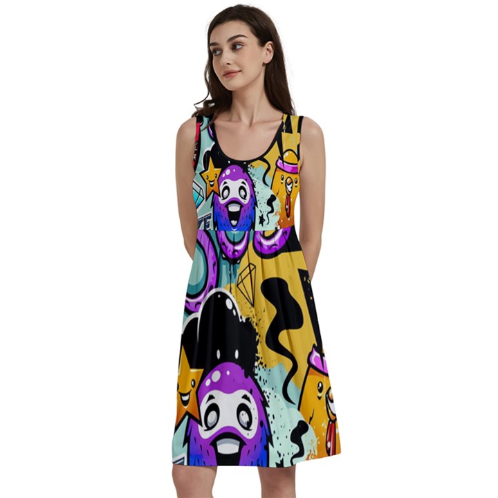 Cartoon Graffiti, Art, Black, Colorful, Wallpaper Classic Skater Dress