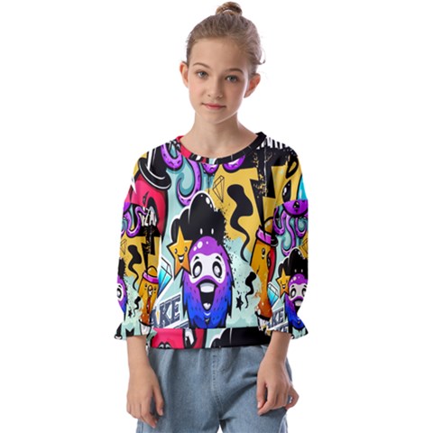 Cartoon Graffiti, Art, Black, Colorful, Wallpaper Kids  Cuff Sleeve Top by nateshop