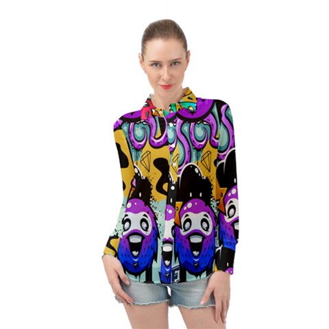 Cartoon Graffiti, Art, Black, Colorful, Wallpaper Long Sleeve Chiffon Shirt by nateshop