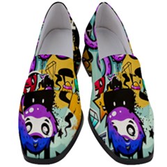 Cartoon Graffiti, Art, Black, Colorful, Wallpaper Women s Chunky Heel Loafers by nateshop