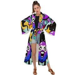 Cartoon Graffiti, Art, Black, Colorful, Wallpaper Maxi Kimono by nateshop