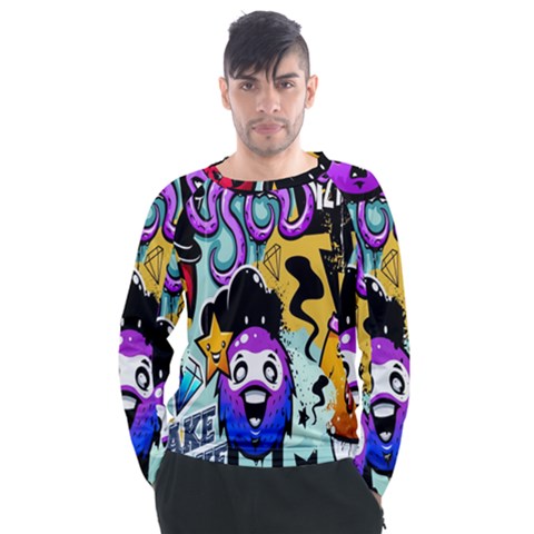 Cartoon Graffiti, Art, Black, Colorful, Wallpaper Men s Long Sleeve Raglan T-shirt by nateshop