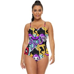 Cartoon Graffiti, Art, Black, Colorful, Wallpaper Retro Full Coverage Swimsuit by nateshop