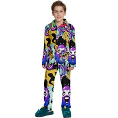 Cartoon Graffiti, Art, Black, Colorful, Wallpaper Kids  Long Sleeve Velvet Pajamas Set by nateshop