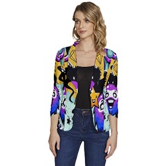 Cartoon Graffiti, Art, Black, Colorful, Wallpaper Women s One-button 3/4 Sleeve Short Jacket by nateshop