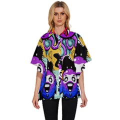 Cartoon Graffiti, Art, Black, Colorful, Wallpaper Women s Batwing Button Up Shirt