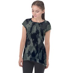 Comouflage,army Cap Sleeve High Low Top by nateshop