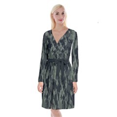 Comouflage,army Long Sleeve Velvet Front Wrap Dress by nateshop