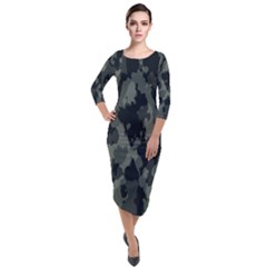 Comouflage,army Quarter Sleeve Midi Velour Bodycon Dress by nateshop