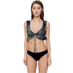 Comouflage,army Low Cut Ruffle Edge Bikini Top by nateshop