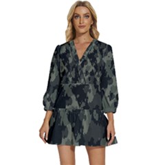 Comouflage,army V-neck Placket Mini Dress by nateshop