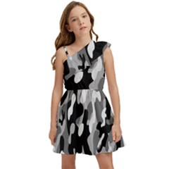 Dark Camouflage, Military Camouflage, Dark Backgrounds Kids  One Shoulder Party Dress