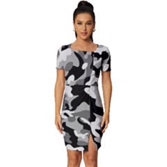 Dark Camouflage, Military Camouflage, Dark Backgrounds Fitted Knot Split End Bodycon Dress by nateshop