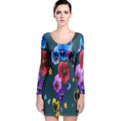 Falling Flowers, Art, Coffee Cup, Colorful, Creative, Cup Long Sleeve Velvet Bodycon Dress by nateshop