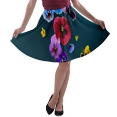 Falling Flowers, Art, Coffee Cup, Colorful, Creative, Cup A-line Skater Skirt by nateshop