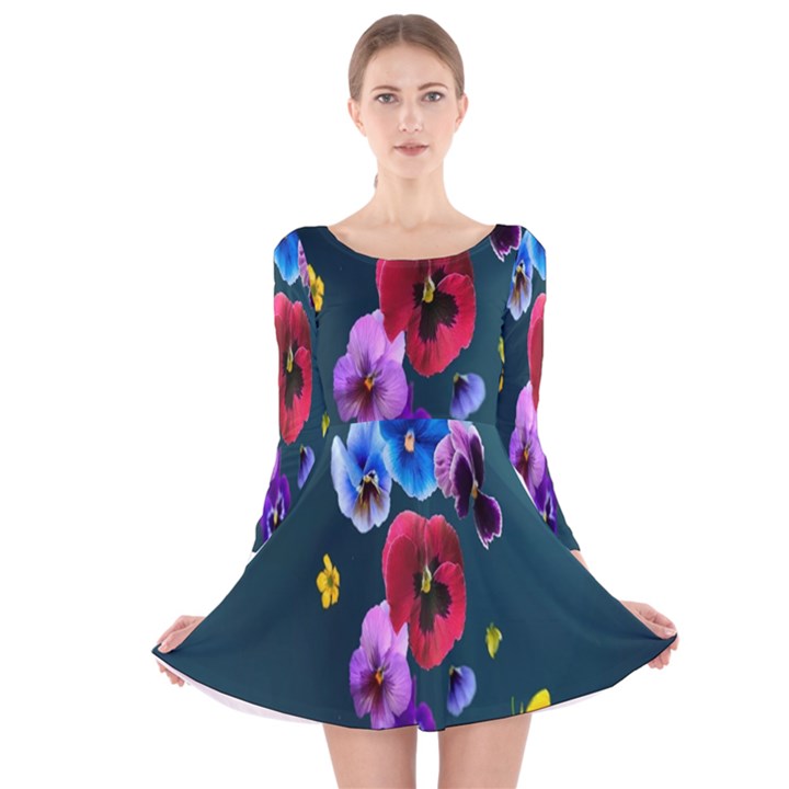 Falling Flowers, Art, Coffee Cup, Colorful, Creative, Cup Long Sleeve Velvet Skater Dress