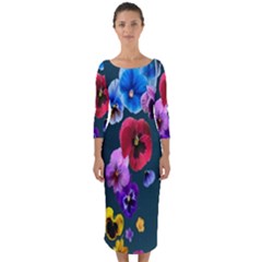 Falling Flowers, Art, Coffee Cup, Colorful, Creative, Cup Quarter Sleeve Midi Bodycon Dress by nateshop