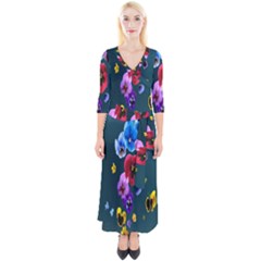 Falling Flowers, Art, Coffee Cup, Colorful, Creative, Cup Quarter Sleeve Wrap Maxi Dress by nateshop