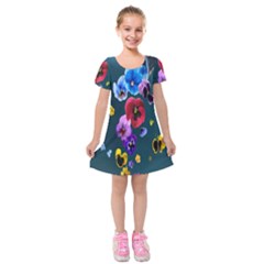 Falling Flowers, Art, Coffee Cup, Colorful, Creative, Cup Kids  Short Sleeve Velvet Dress by nateshop