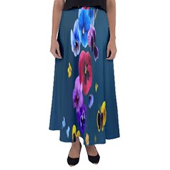 Falling Flowers, Art, Coffee Cup, Colorful, Creative, Cup Flared Maxi Skirt by nateshop