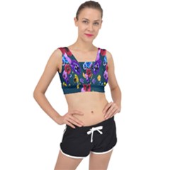 Falling Flowers, Art, Coffee Cup, Colorful, Creative, Cup V-back Sports Bra