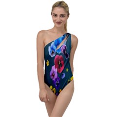 Falling Flowers, Art, Coffee Cup, Colorful, Creative, Cup To One Side Swimsuit by nateshop