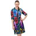 Falling Flowers, Art, Coffee Cup, Colorful, Creative, Cup Long Sleeve Mini Shirt Dress View1