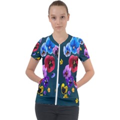 Falling Flowers, Art, Coffee Cup, Colorful, Creative, Cup Short Sleeve Zip Up Jacket by nateshop