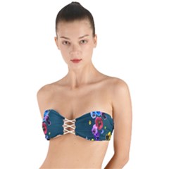 Falling Flowers, Art, Coffee Cup, Colorful, Creative, Cup Twist Bandeau Bikini Top by nateshop