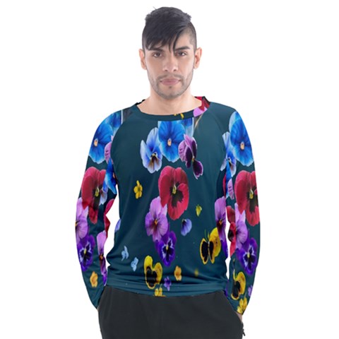 Falling Flowers, Art, Coffee Cup, Colorful, Creative, Cup Men s Long Sleeve Raglan T-shirt by nateshop