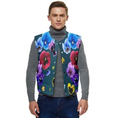 Falling Flowers, Art, Coffee Cup, Colorful, Creative, Cup Men s Button Up Puffer Vest	