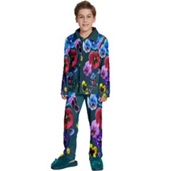 Falling Flowers, Art, Coffee Cup, Colorful, Creative, Cup Kids  Long Sleeve Velvet Pajamas Set by nateshop