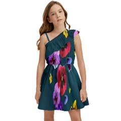 Falling Flowers, Art, Coffee Cup, Colorful, Creative, Cup Kids  One Shoulder Party Dress