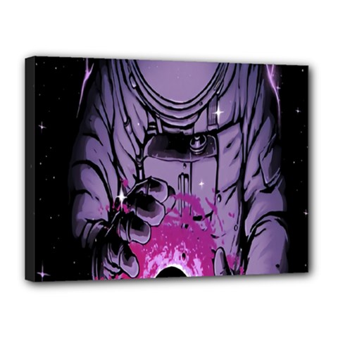 Fingerprint Astro, Amoled, Astronaut, Black, Dark, Oled Canvas 16  X 12  (stretched) by nateshop