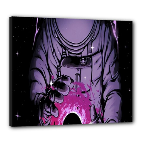 Fingerprint Astro, Amoled, Astronaut, Black, Dark, Oled Canvas 24  X 20  (stretched) by nateshop