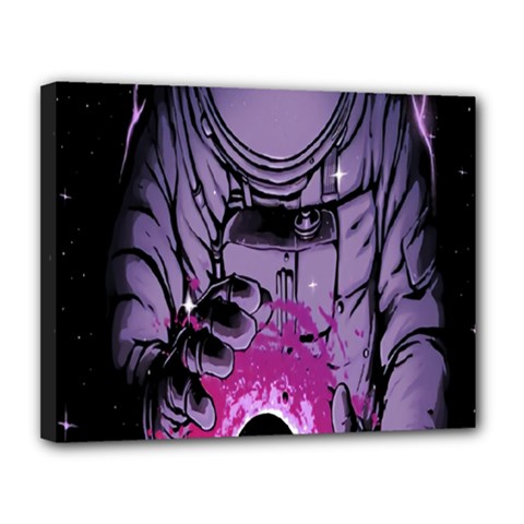 Fingerprint Astro, Amoled, Astronaut, Black, Dark, Oled Canvas 14  X 11  (stretched) by nateshop