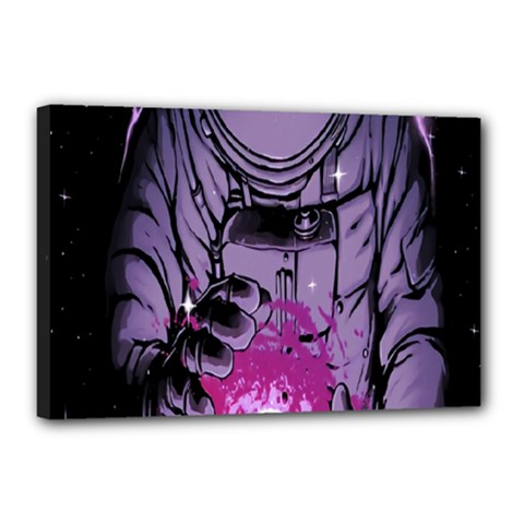 Fingerprint Astro, Amoled, Astronaut, Black, Dark, Oled Canvas 18  X 12  (stretched) by nateshop