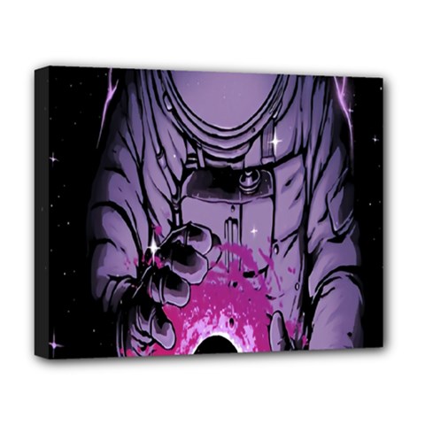 Fingerprint Astro, Amoled, Astronaut, Black, Dark, Oled Deluxe Canvas 20  X 16  (stretched) by nateshop