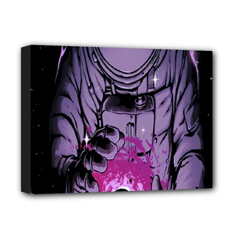 Fingerprint Astro, Amoled, Astronaut, Black, Dark, Oled Deluxe Canvas 16  X 12  (stretched)  by nateshop