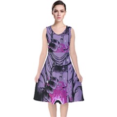 Fingerprint Astro, Amoled, Astronaut, Black, Dark, Oled V-neck Midi Sleeveless Dress  by nateshop