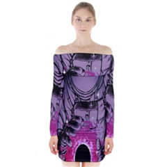 Fingerprint Astro, Amoled, Astronaut, Black, Dark, Oled Long Sleeve Off Shoulder Dress by nateshop