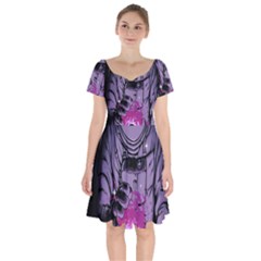 Fingerprint Astro, Amoled, Astronaut, Black, Dark, Oled Short Sleeve Bardot Dress by nateshop