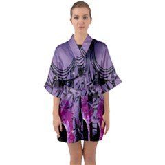 Fingerprint Astro, Amoled, Astronaut, Black, Dark, Oled Half Sleeve Satin Kimono  by nateshop